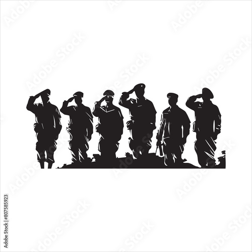 Veterans Army Saluting Vector Silhouettes Bundle, Soldier silhouettes collection for Veterans Day