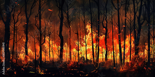 illustration of a forest fire  generative AI