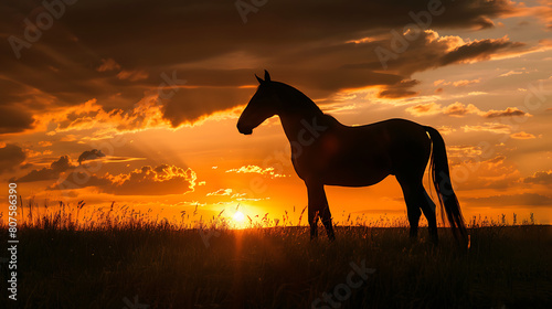 Solitary horse silhouette against sunset © Iqra Iltaf