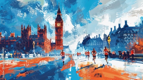 Wallpaper Mural Runners racing in London marathon, poster, illustration. Torontodigital.ca