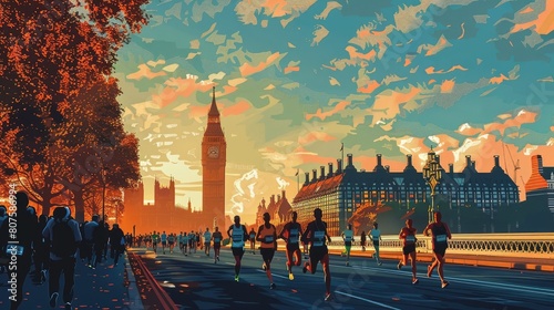 Wallpaper Mural Runners racing in London marathon, poster, illustration. Torontodigital.ca