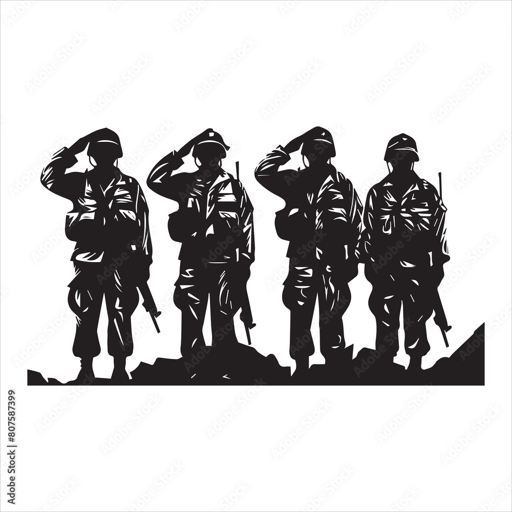 Veterans Army Saluting Vector Silhouettes Bundle, Soldier silhouettes collection for Veterans Day