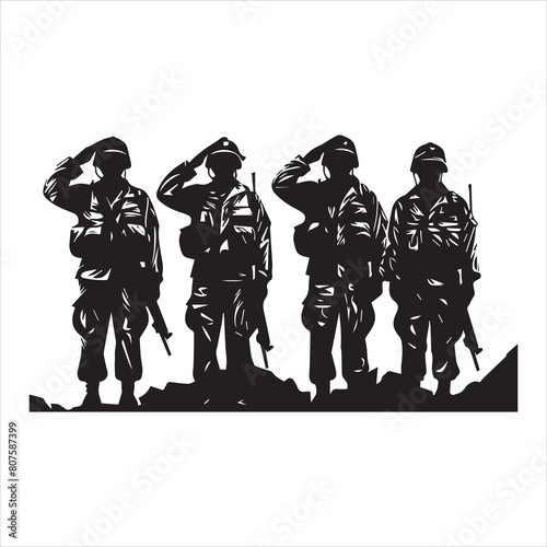 Veterans Army Saluting Vector Silhouettes Bundle, Soldier silhouettes collection for Veterans Day
