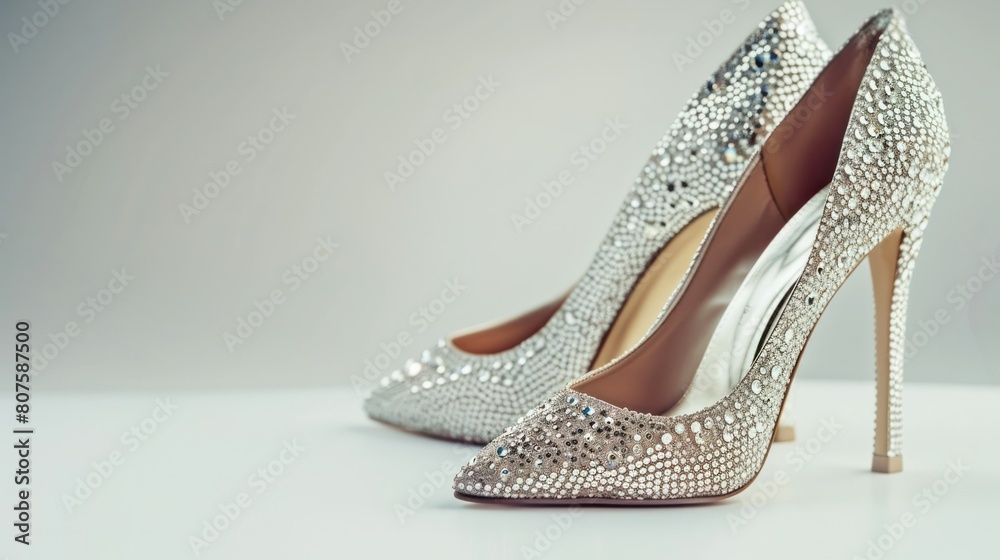 Obraz premium showcasing the elegant design, the stiletto heel, and the sparkling embellishments, on a clean white background.