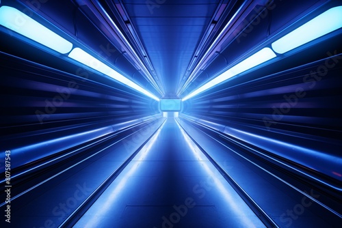 a blue tunnel with lights