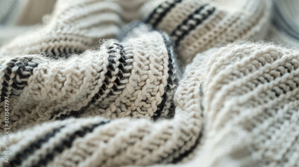 close-up photo of a striped sweater, emphasizing the pattern of the stripes, the ribbed knit, and the cozy texture, on a clean white background. close-up photo of a striped sweater, emphasizing the pattern of the stripes, the ribbed knit, and the cozy texture, on a clean white background.