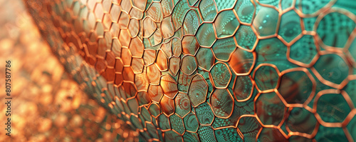 Copper patina gradient from bright copper to verdigris in a metallic abstract wireframe antique  elegant photo