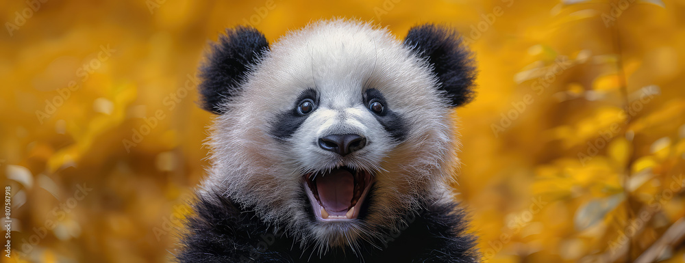 A cute panda cub with its mouth open. Created with Ai