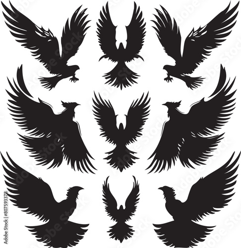 Set of wings icons black silhouette on white background 