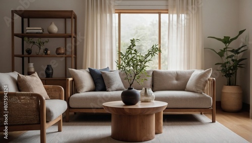 Harmony in Simplicity  The Japandi-inspired Living Room Interior Celebrates Minimalism and Natural Elements