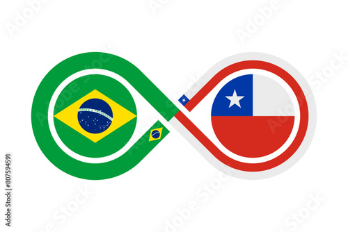 unity concept. brazil and chile flags. brazilian portuguese and chilean spanish language translation icon. vector illustration isolated on white background	