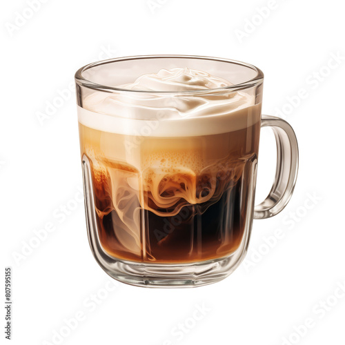 A cup of coffee with cream on top isolated on a transparent background.