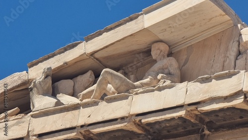 Schilderij op canvas details, of parthenon roof athens greece touristic attracion in europe