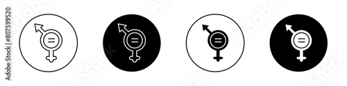 Equality icon set. male female gender balance vector symbol. men and women equal sign. equal pay icon in black filled and outlined style. photo