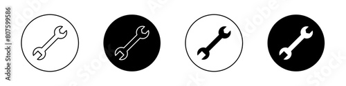 Wrench icon set. mechanic spanner vector symbol. profession mechanical maintain tool sign in black filled and outlined style. photo
