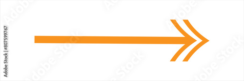 Blue horizontal straight arrow. Thin long arrow vector icon. Right thin line, blue cursor, horizontal arrow long 