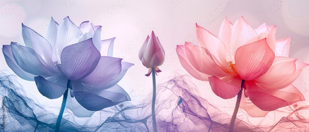 An illustration of beautiful and colorful lotus flower a concept of x ray pattern with vibrant color, Generative AI.
