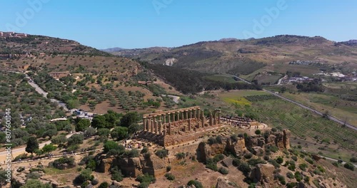 Ancient Greek Temple of Hera (Roman Juno) - Forward Drone Shot in Sicily photo