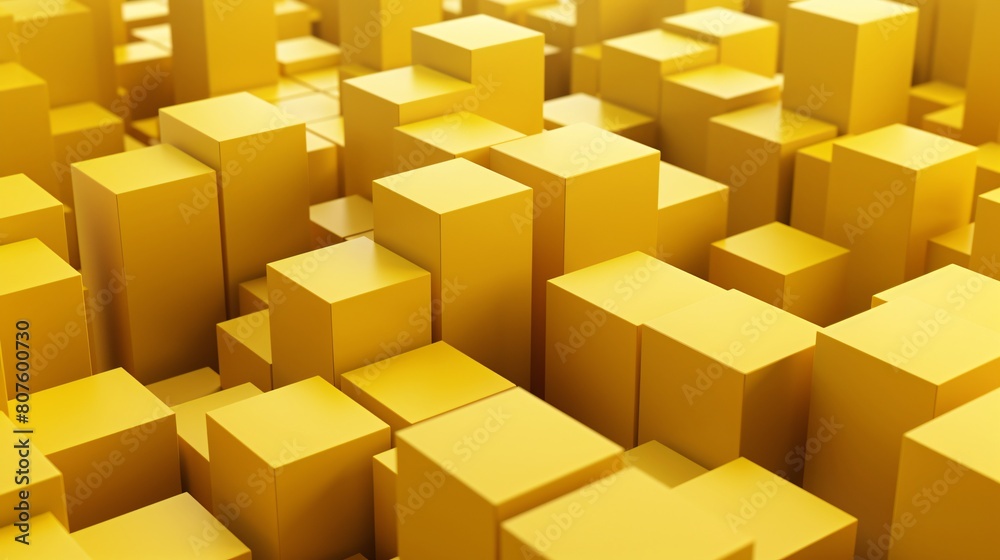 Many yellow boxes are stacked together in an abstract composition