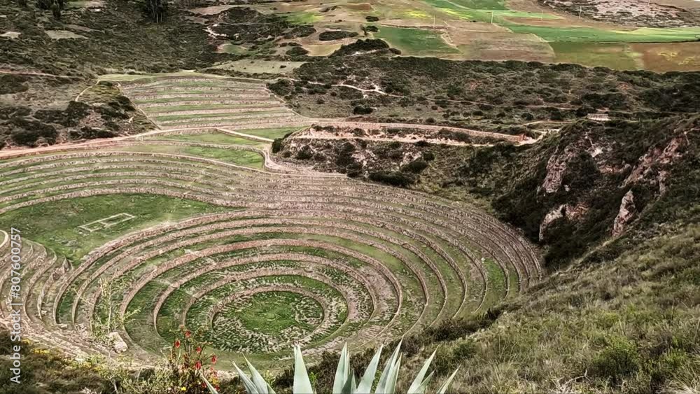 Moray Inca Ruin of circular terrace concentric circle depressions creating microclimates Moray Inca Ruin of circular terrace concentric circle depressions creating microclimates