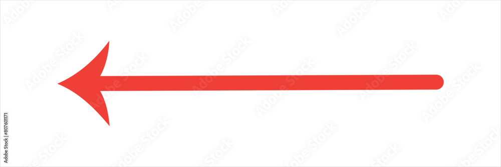 Red arrow icon. Straight long left vector arrow icon. Red arrow icon. Straight long left vector arrow icon.