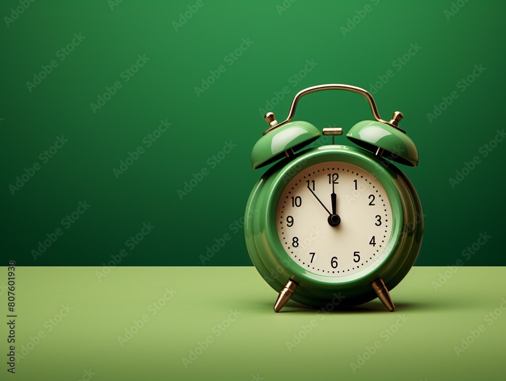 a green alarm clock on a green surface a green alarm clock on a green surface