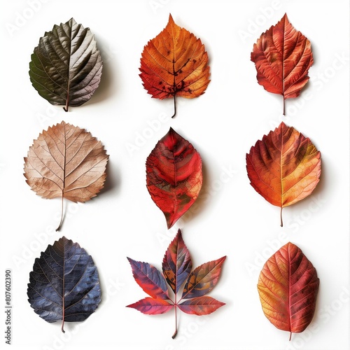 Assorted Autumn Leaves Isolated on White Background for Seasonal Design Elements