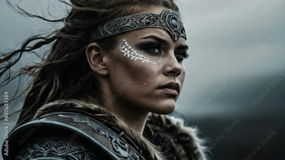 Viking woman, strength and determination concept illustration
