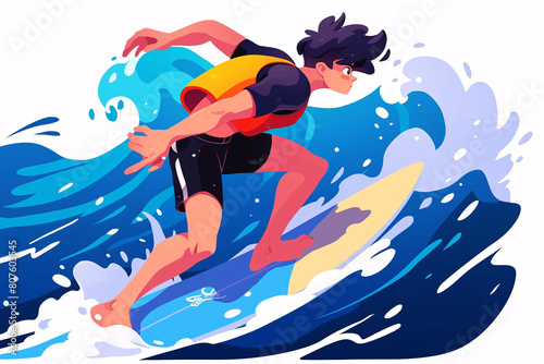 Illustrations of cartoon characters and summer surfing during the Beginning of Summer solar term, illustrations of beautiful women going on vacation to the beach and surfing scenes in summer