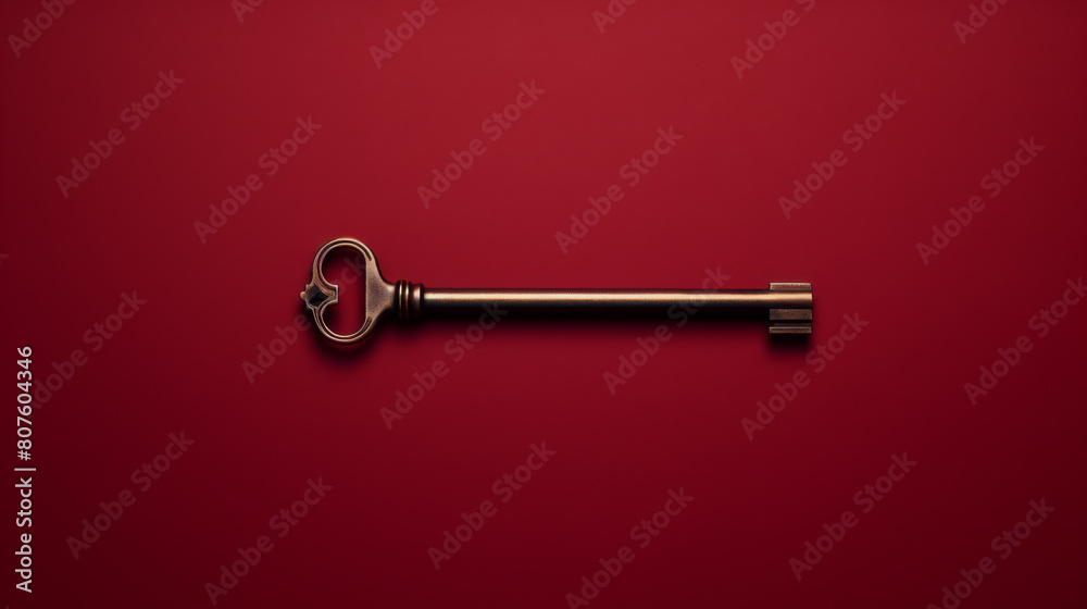 A key is shown on a red background A key is shown on a red background
