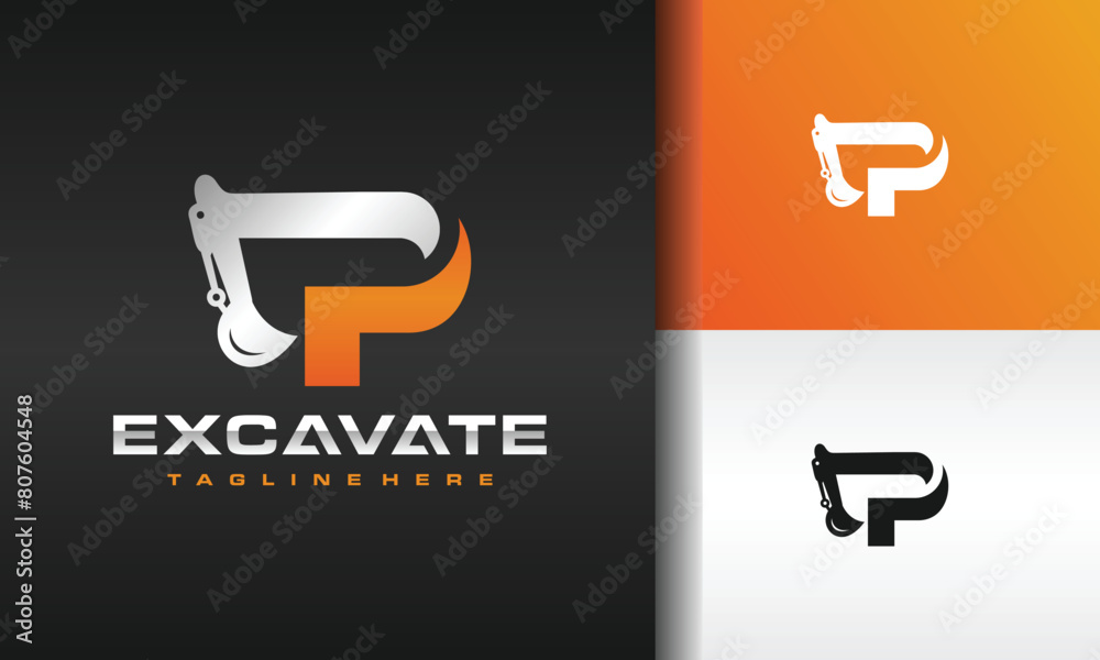 letter P hand excavator logo letter P hand excavator logo