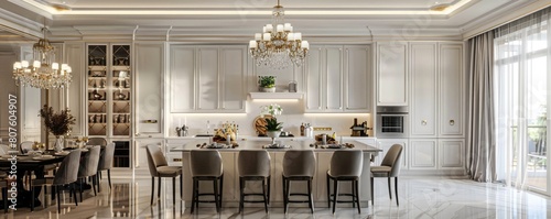 Luxurious kitchen and dining residential interior. © Milan