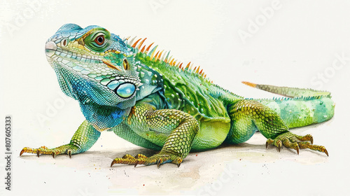 A green lizard with orange spikes on its tail