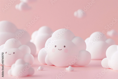 3d fluffy cloud cartoon style pattern, clouds 3D rendering