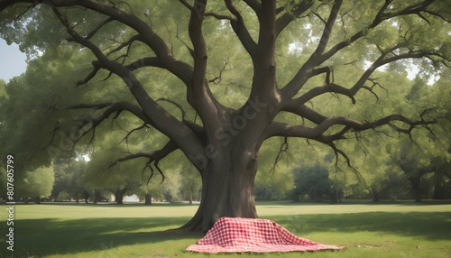 An icon of a tree with a picnic blanket spread ben upscaled 19 photo