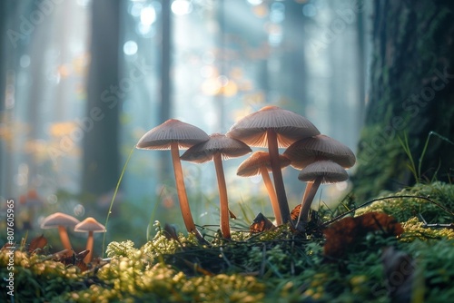 Enchanting Forest Mushrooms in Ethereal Light photo