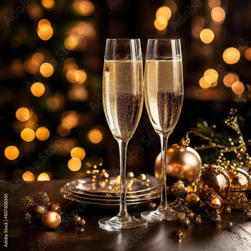 champagne celebration drink wine in gold colored background