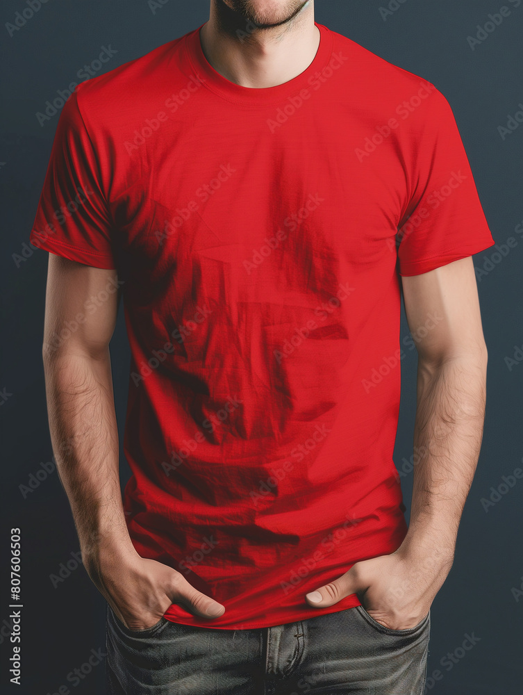 A man wearing a red t-shirt mock-up, mock up for t-shirt design A man wearing a red t-shirt mock-up, mock up for t-shirt design