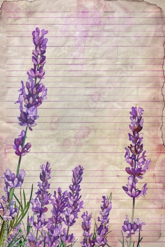 watercolor frame border lavender on a lined note background digital junk journal 