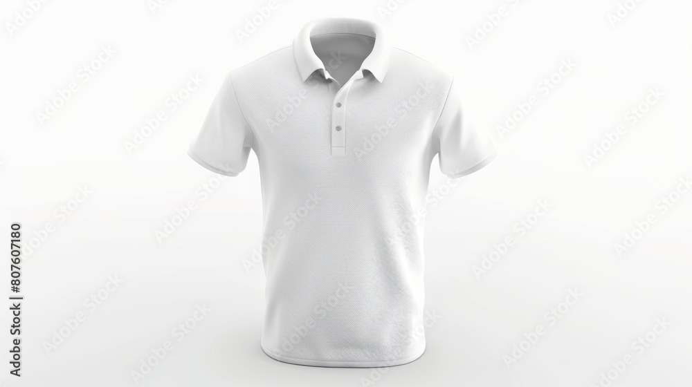 3d illustration, white polo shirt, front perspective, on white background 3d illustration, white polo shirt, front perspective, on white background
