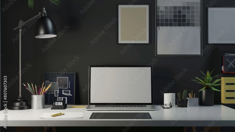 Creative Oasis Modern Graphic Designer's Inspiring Workspace with Laptop Tablet and Mood Board Creative Oasis Modern Graphic Designer's Inspiring Workspace with Laptop Tablet and Mood Board