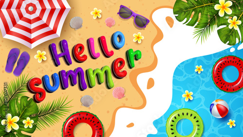 Hello summer banner vector template. Summer holiday background banner vector illustration