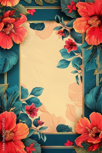 Floral Picture Frame With Leaves and Flowers