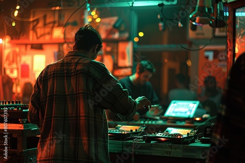 a man standing in front of a dj set