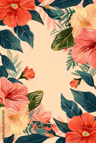 Blooms and Greenery on White Background