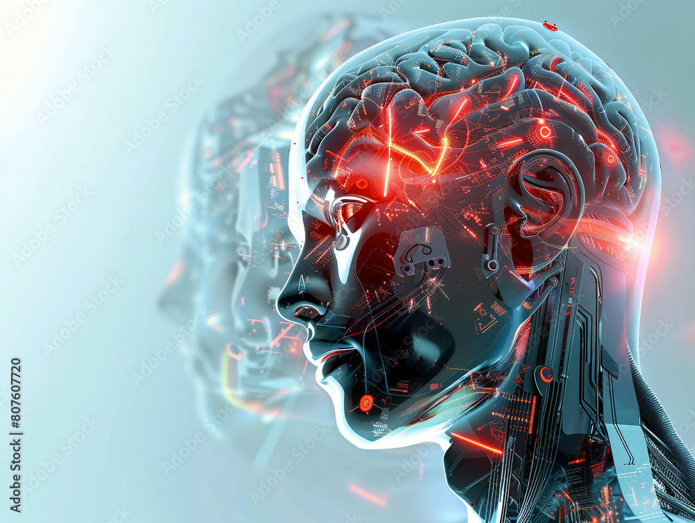 The complexity of the human brain inside the head, Futuristic , Cyberpunk The complexity of the human brain inside the head, Futuristic , Cyberpunk