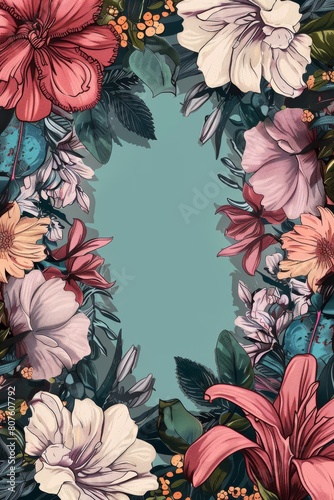 Blue Background With Pink and White Flowers