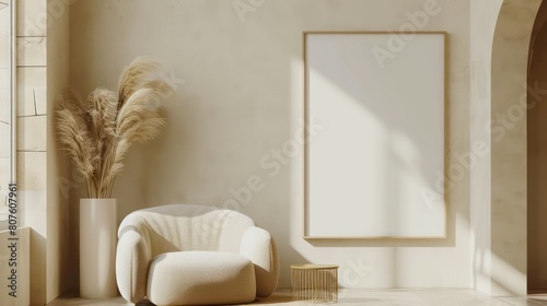Blank Horizontal Poster Frame Mockup in Modern Scandinavian Living Room
