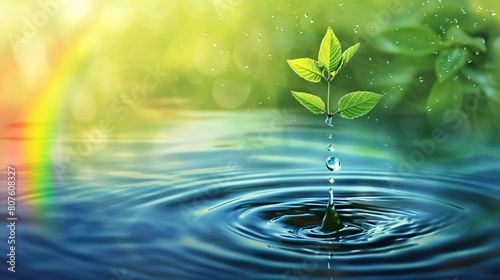 a water droplet falling into a plant