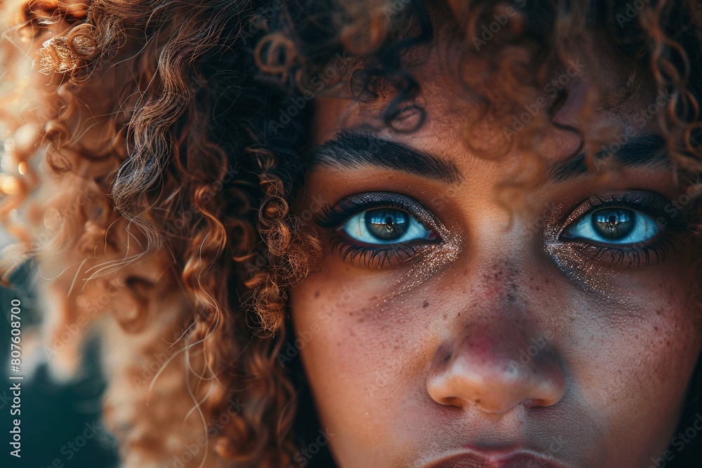 a close up of a woman's face